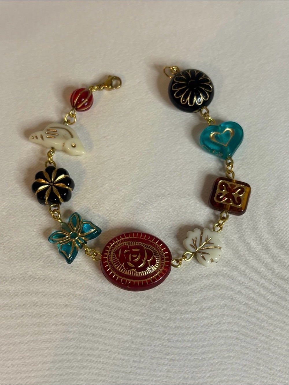 Handmade Vintage Style Gold/Multicolor Beaded Bracelet